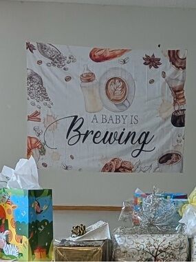 A Baby Is Brewing Wall Banner - Cream & Brown